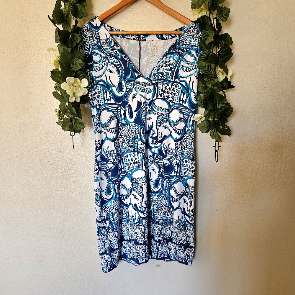 Lilly Pulitzer Sophiletta Dress Keep on Trunkin Elephant UPF 50 Shift Medium - Picture 6 of 13